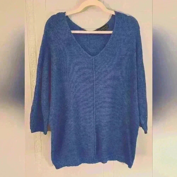 Eloquii Blue Crochet Knit V-neck 3/4 Sleeve Cotton Blend Sweater Size 18/20 EUC - Picture 1 of 11